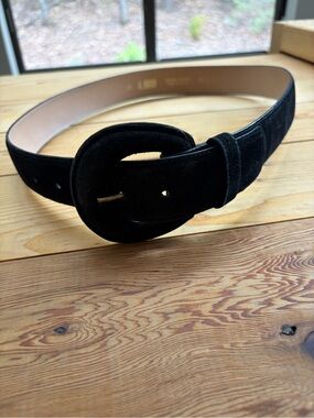 A. Brod Vintage Suede Belt with Gold Foil Logo